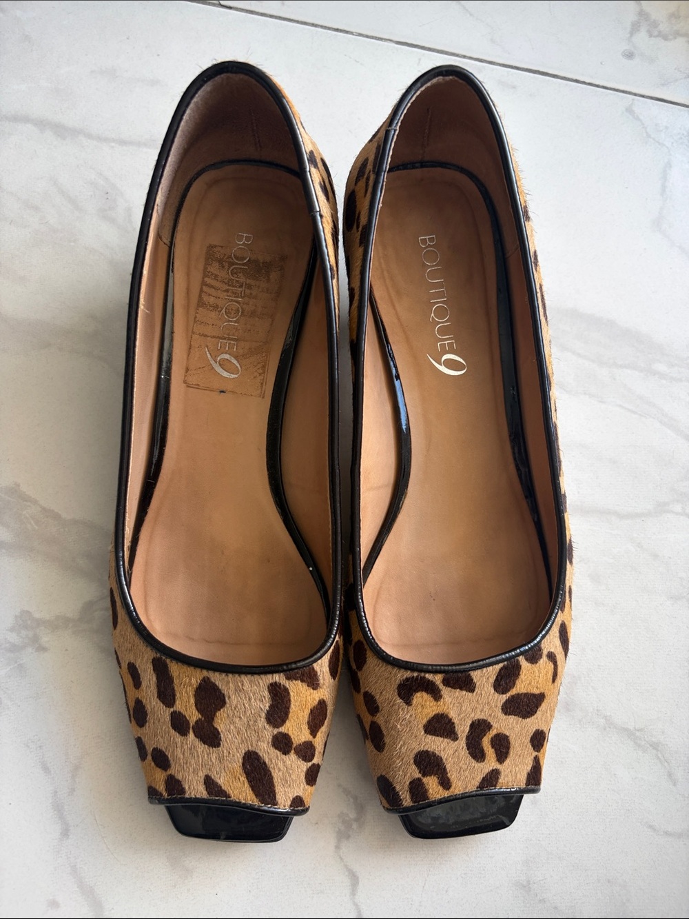 Boutique 9 Leopard-Print Square-Toe Flats in Tan and Black 10 size